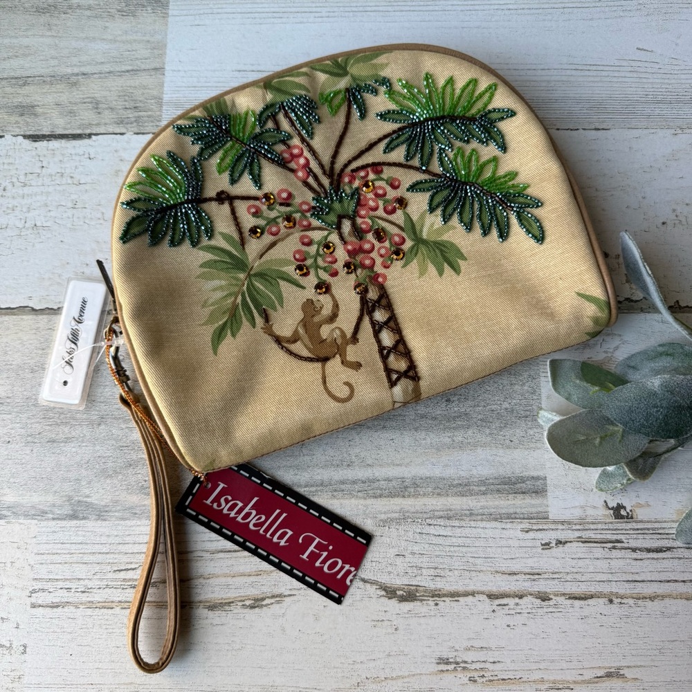 Isabella Fiore Beaded Monkey Coconut Palm Jungle Wristlet Rhinestones